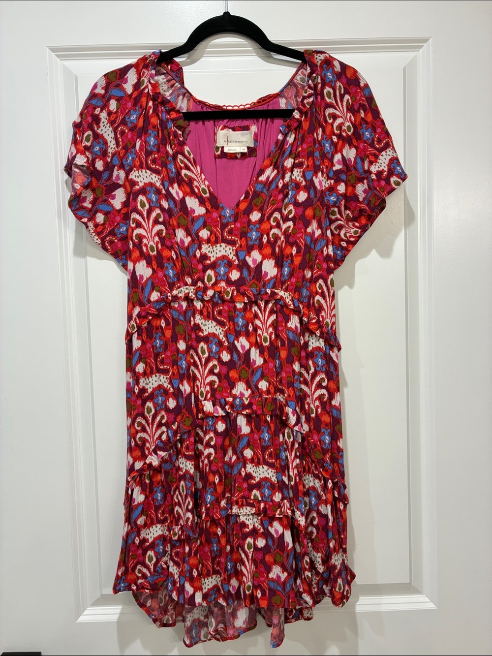 Anthropologie Red Multi-Print Tiered V-Neck Dress